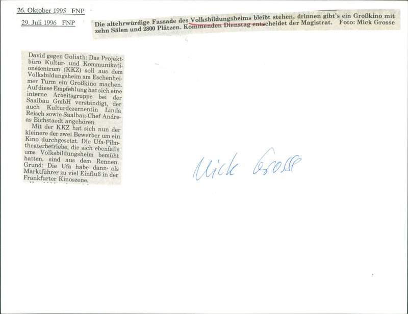 1995 BILDUNGSOLKSHOCHSCHU MINOS VOLKSBILDUNGS LINDA FILM MICK - Vintage Photograph