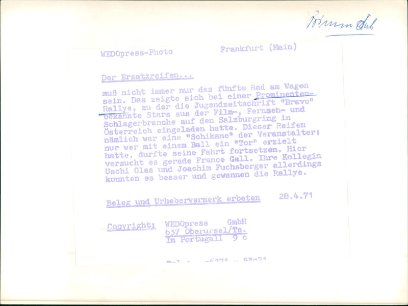 1971 RECOVERY STATION STARS FILM AND SCHLAGERBRANCHE HAD INVIT FRANCE - Vintage Photograph