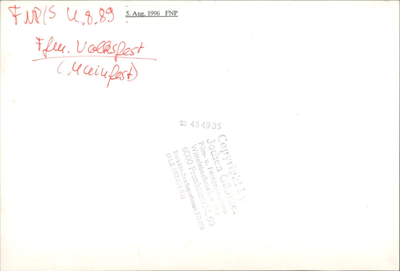 1989 OLKSFEST MAIN FIXED FRANKFURT AND FILM - Vintage Photograph