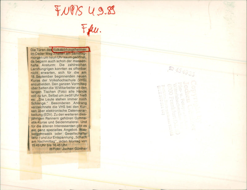 1989 BILDUNGSOLKSHOCHSCHU ROLLS NINOS VOLKSBILDUNGSHEIM FILM - Vintage Photograph