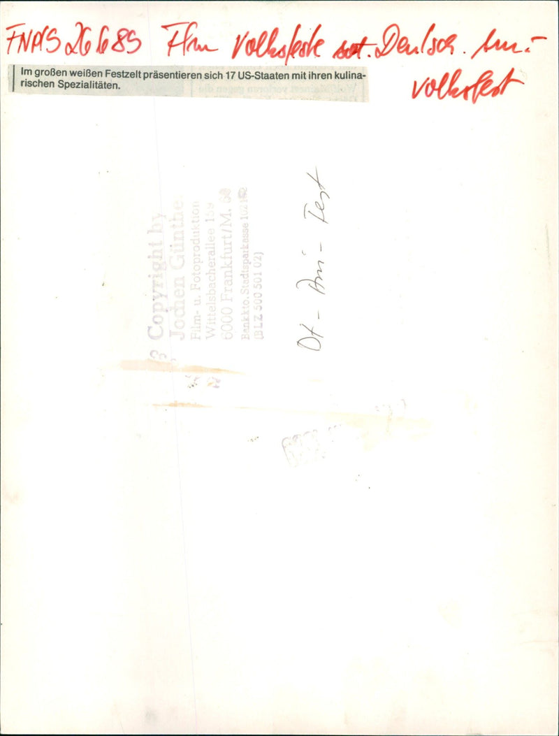 FOLK FESTIVAL GERMAN AMERICAN FOLK FESTIVAL FRANKFURT FILM - Vintage Photograph