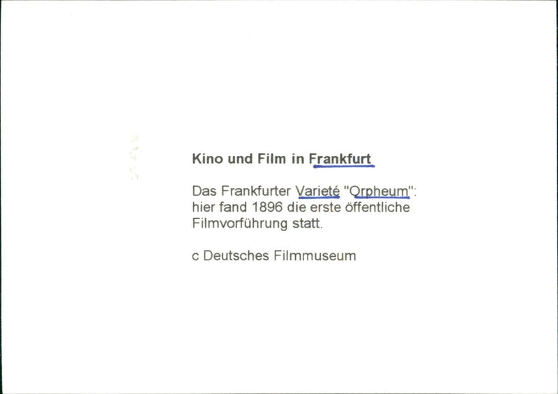 BILDUNGSOLKSHOCHSCHU MINOS CINEMA AND FILM FRANKFURT FRANKFURTER VAR - Vintage Photograph