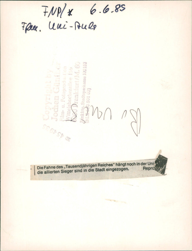 1985 UNIVERSITY BUILDING CHAPEL FLAG THOUSAND EMPIRE HANGS FILM - Vintage Photograph