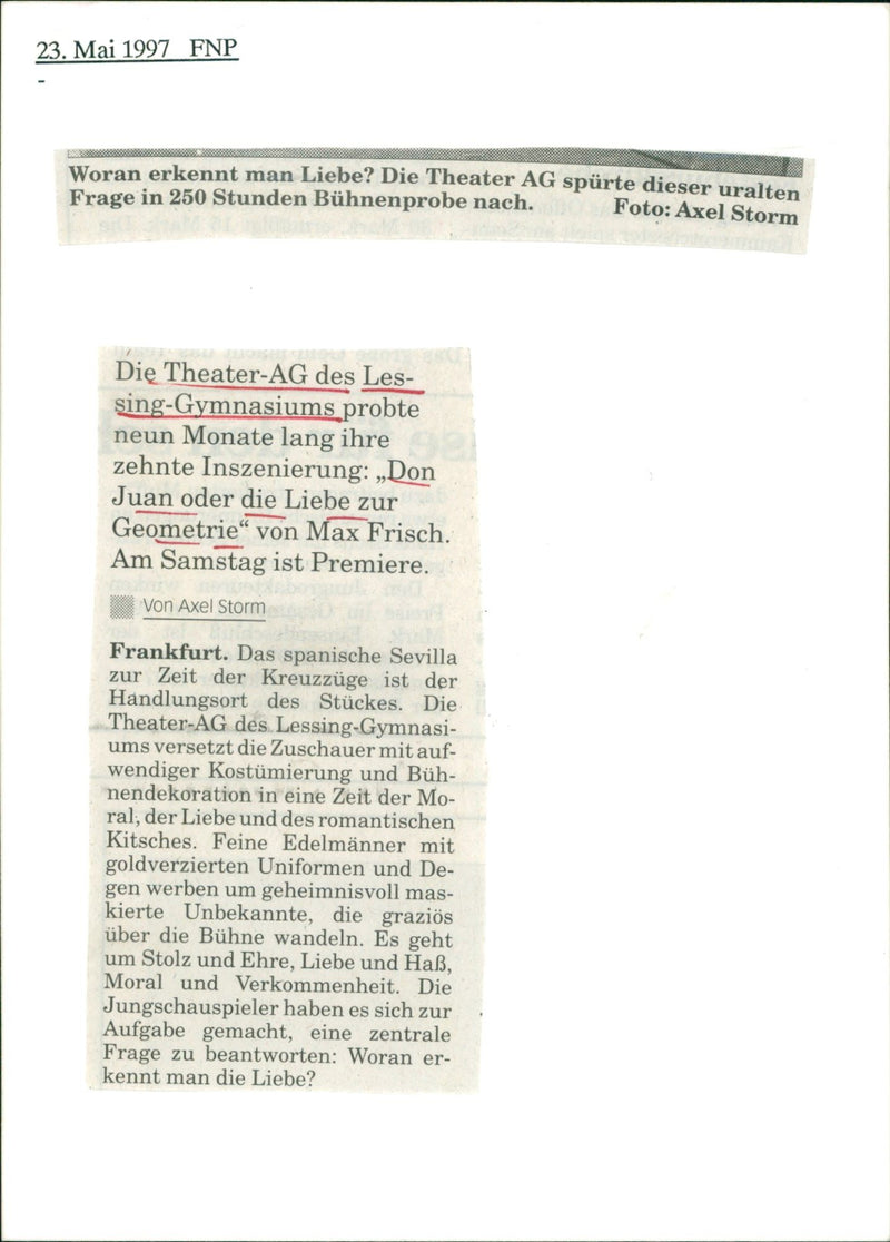 1997 SCHOOLS SCHULER SHEA ACTING SCHU VARIETE SCHUH DON JUAN PREMIERE - Vintage Photograph