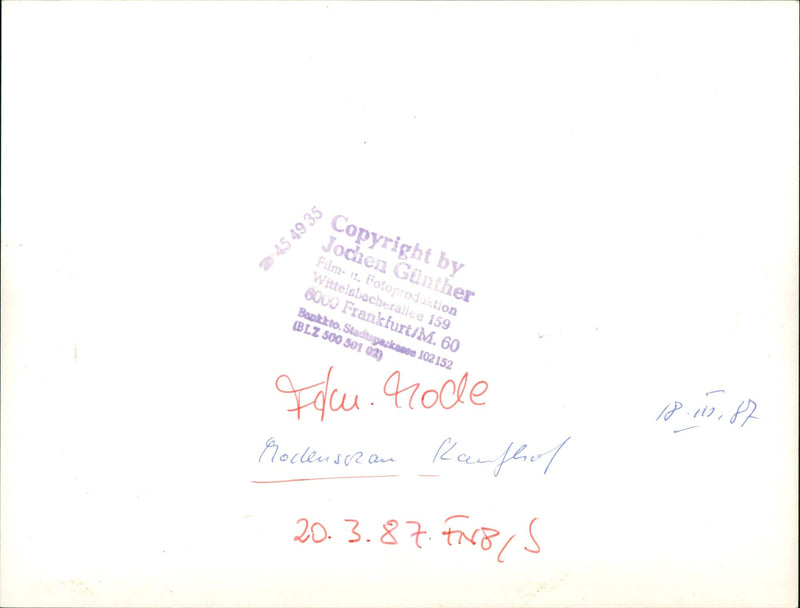 1987 FASHION VARIOUS JODHEN GUNTHER FILM - Vintage Photograph