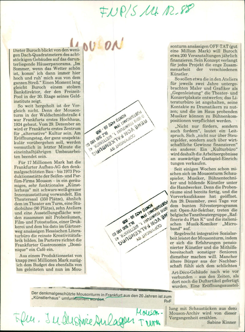 1988 TOWER MOUSON GELAN ERSCH TEBAUDE DIETER BUROCH WANTS BAND FILM - Vintage Photograph