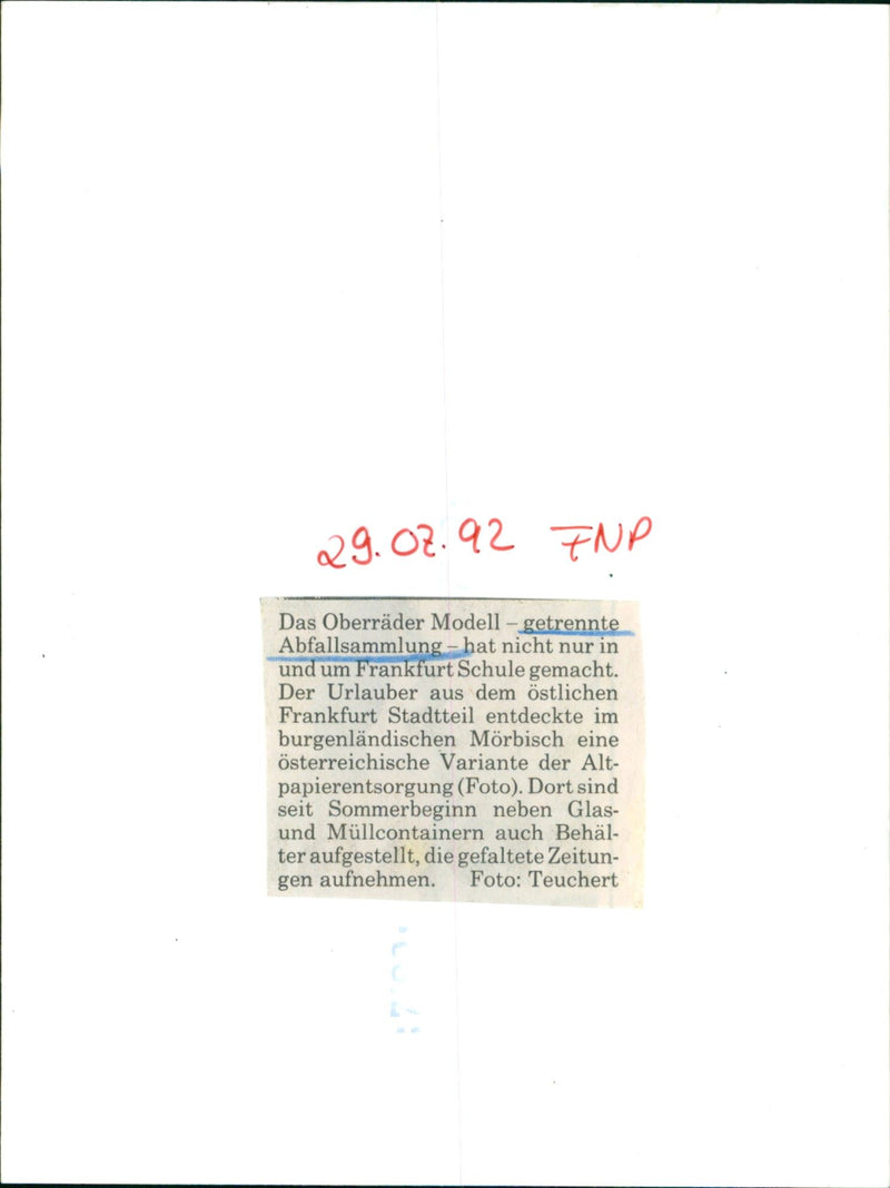 1992 MULL PAPER UPPER WHEEL MODEL SEPARATE WASTE COLLECTION HAS NOT ONLY MADE - Vintage Photograph