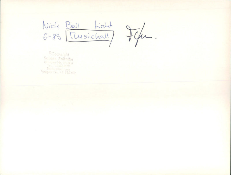 1989 MUSIC BELL LIGHT RUSICHALL SOLINE PALLASKO BUNE ROGERS - Vintage Photograph