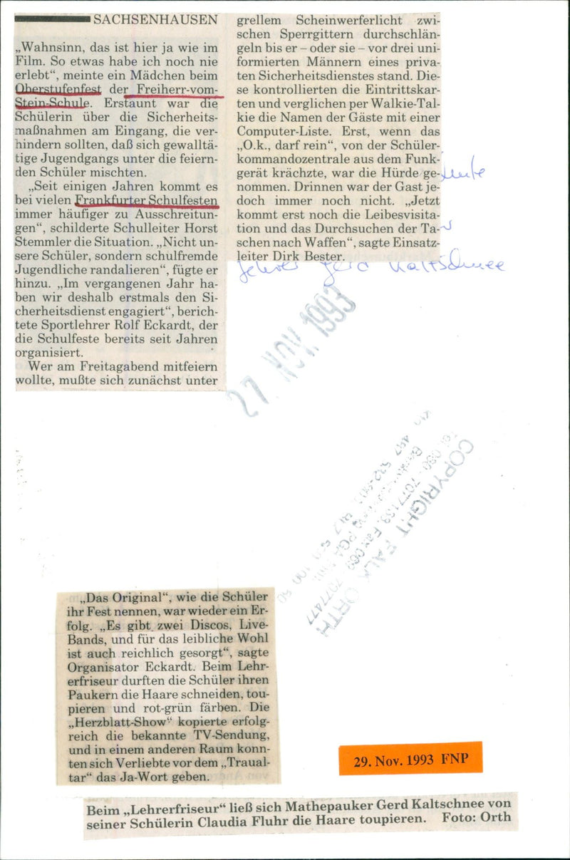 1993 SCHOOLS FREIHER VOWE STEIN GYNE SIUEM SCHOOL FESTIV FILM CLAUDIA - Vintage Photograph