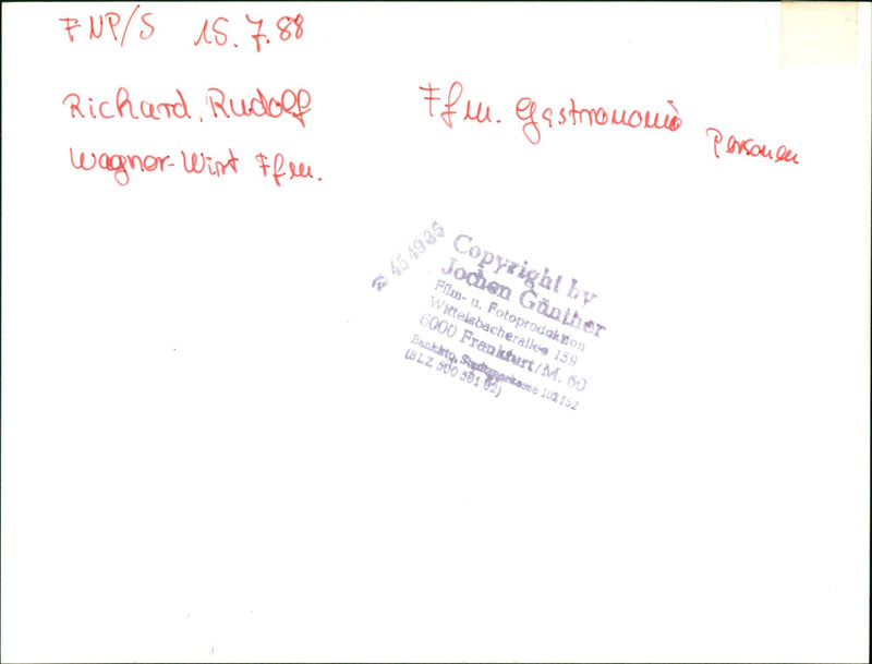 1988 ACHSENHAUSEN LOCAL ANFELWEIN WAGNER SAPERS GASTRONOMY FILM - Vintage Photograph