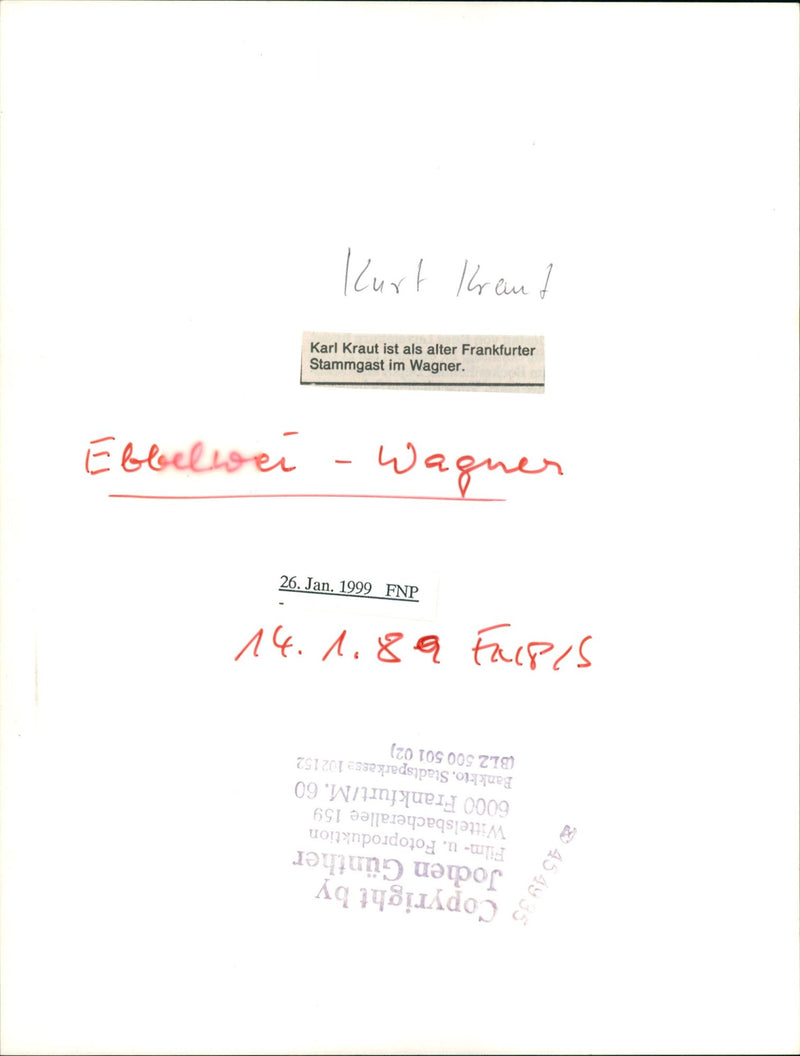 1989 ACHSENHAUSEN LOCAL ANFELWEIN WAGNER SAPERS KARL KRAUT FILM - Vintage Photograph