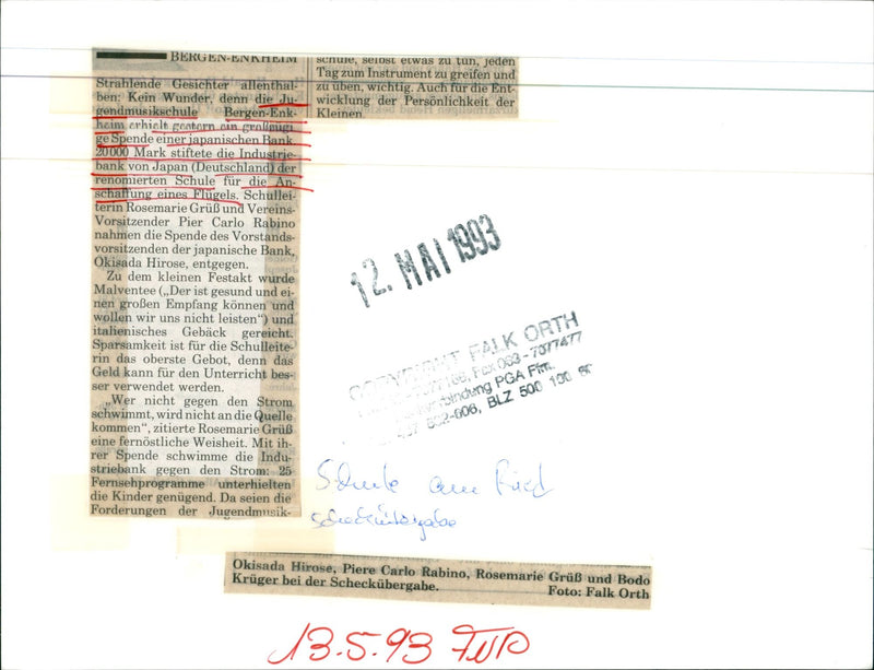 1993 NUSIC SCHOOL ENDMUSIC SCHOOL BERGEN ENK KLEINE DONATION - Vintage Photograph