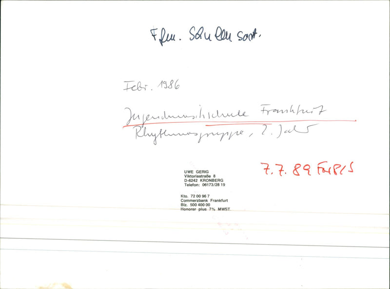 1989 NUSIC SCHOOL RHYTHM GROUP FARR GERMAN MUSIC - Vintage Photograph