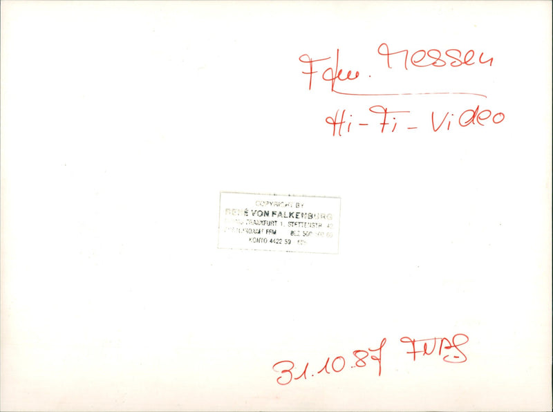 1987 FUE MESSEN VIDEO MUSIC EMPTY COPYRI VON FALKENBURG SAMFUNT - Vintage Photograph