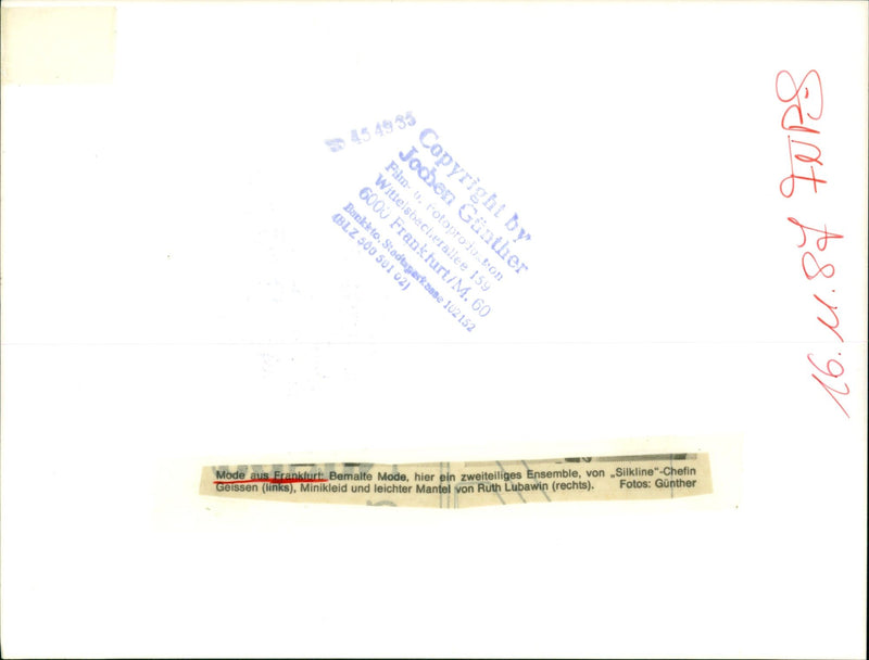 VARIOUS PAINTED FASHION FRANKFURT SILKLINE CHEF FILM - Vintage Photograph