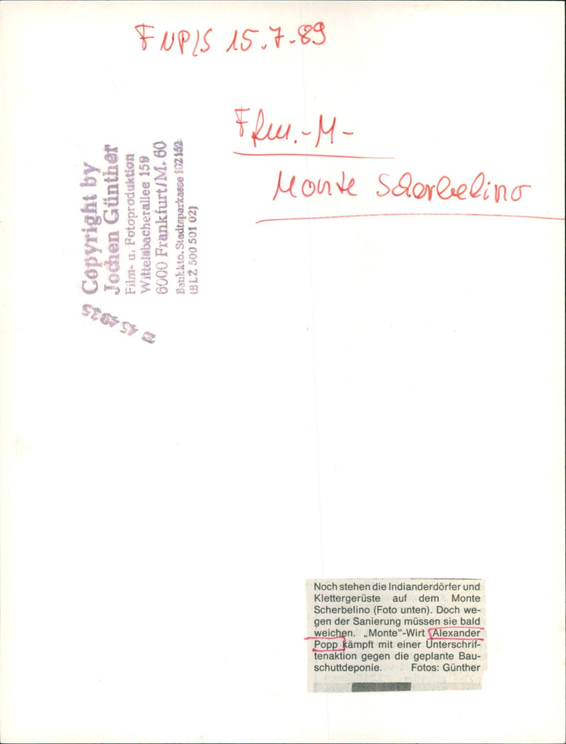 1989 COLE SCHERWEL HUGELGRABER EXCAVATIONS MONTE SCHERB FILM - Vintage Photograph