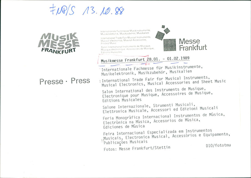 1988 MESSEN MUSIC MUSIKMESSE FRANKFURT HELD FRAN INTERNATIONAL PRESS - Vintage Photograph
