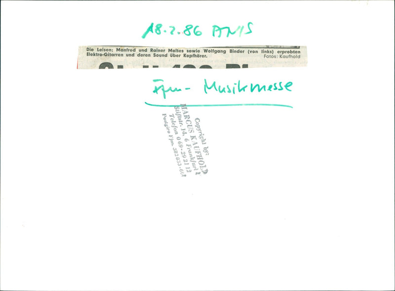 1988 MUSIC FAIR MANFRED AND RAINER MOLTES WELL WOLFGANG BINDER TEST - Vintage Photograph