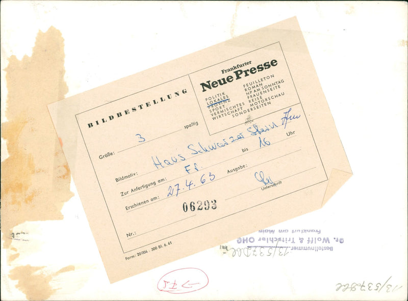 MERBERG HAUS SCHWARZER SHEIN FUR KEY SIGNATURE MADE PUBLISHED - Vintage Photograph