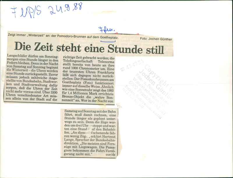 1988 ROADS PLACE GOETHENLATZ STANDS HOUR STILL FILM - Vintage Photograph