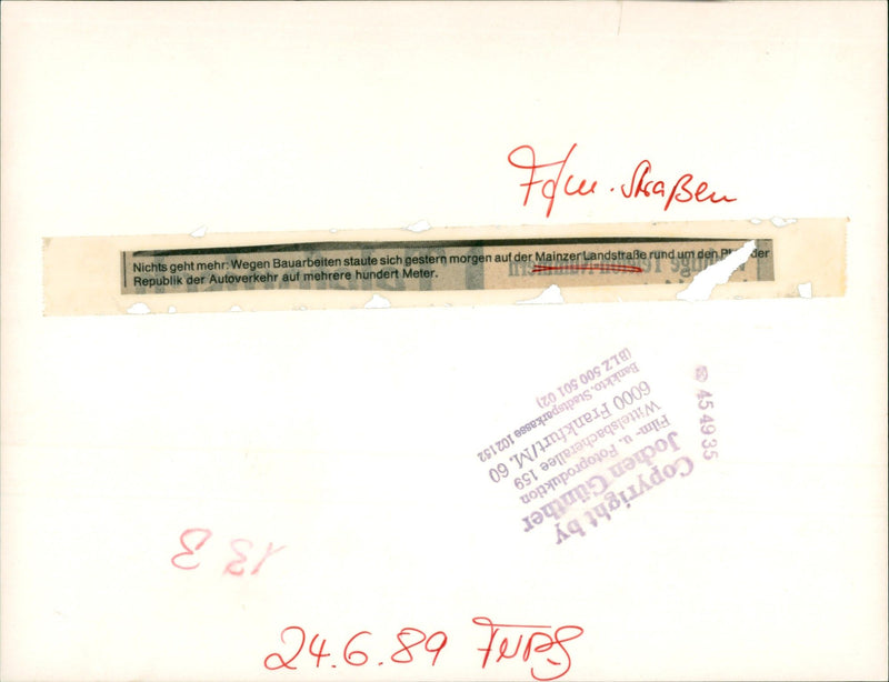 1989 SENSES PLATZE CONSTRUCTION MAINZER LANDSTR FILM - Vintage Photograph