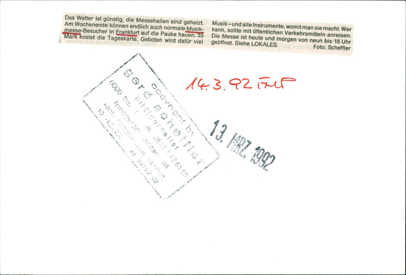 1992 FLUE NESSEU MUSIC FAIR FRANKFURT AND ALL INSTRUMENTS WHIC - Vintage Photograph