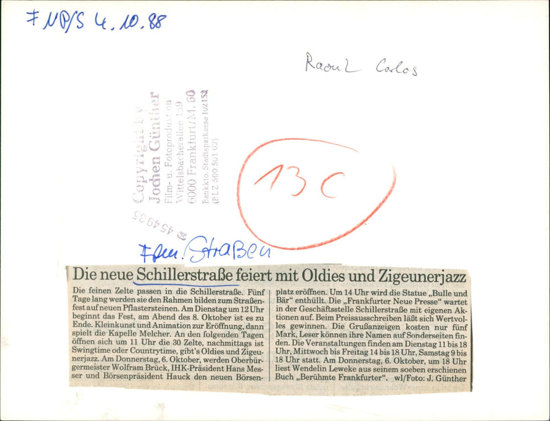 1988 PLATZE HERSTRAE STRAENPOST ENETRA HAPPE NEW SCHILLERSTRAE CELEBRATE FILM - Vintage Photograph