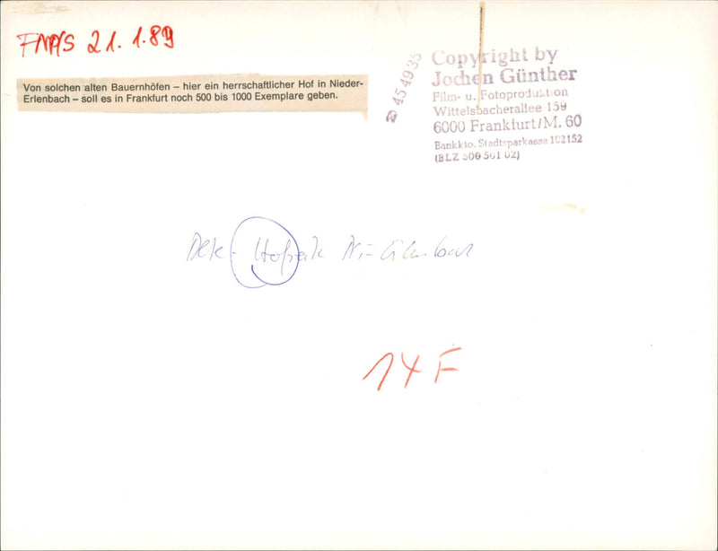 1989 EFSNERISCHES ILIENGRUFT OLD FARMS HERE STATELY FARM FILM - Vintage Photograph