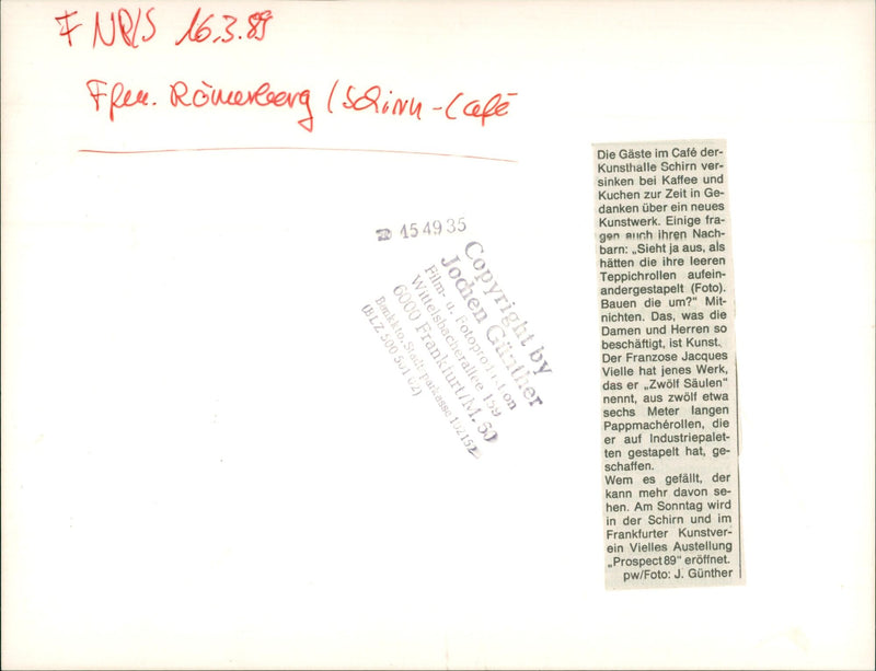 1989 UNSTHALLE RION CAFE FRANKFURT LOOKS BARN WITTELSBACHER FILM - Vintage Photograph