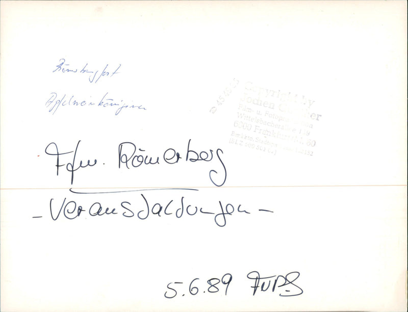 1989 BERG VERANS UNTIL IGLE AFUE FRANKFURT NEN RUMBONGFOST KONGIRA FILM - Vintage Photograph