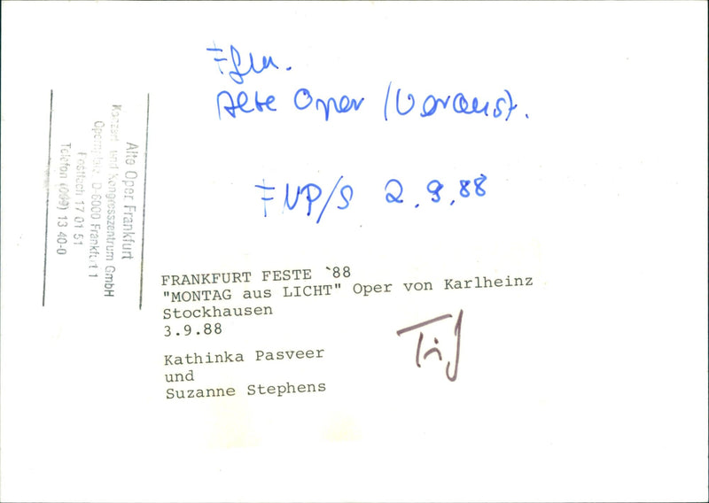 1988 OPERA VERE ANKFURT COLUMBUS FESTIVAL SCULPTURE OLD OPERA LERAUST CONCERT - Vintage Photograph