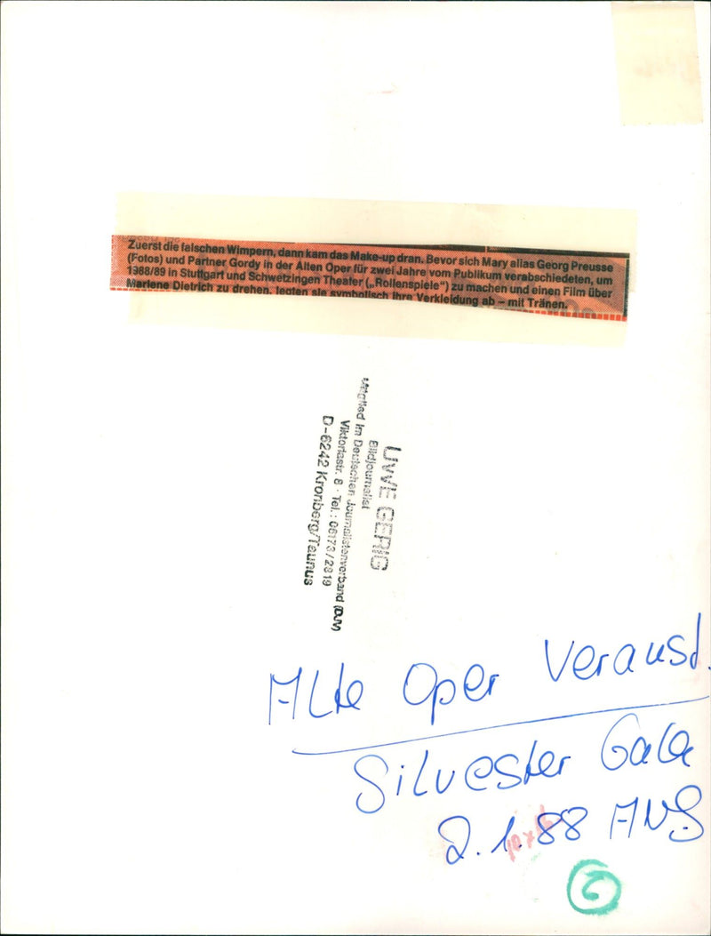 OPERA VERA ESTERPARTY CAME ALIAS MARLENE WRONG EYELASH FILM MARY - Vintage Photograph