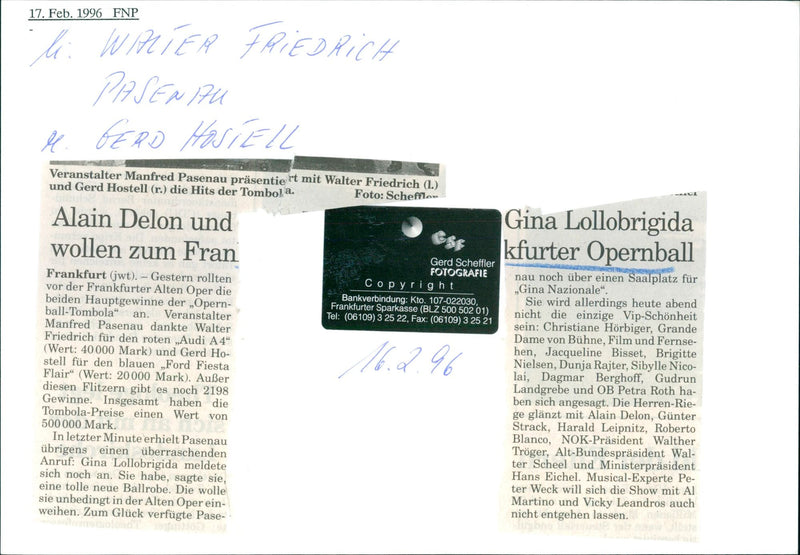 1996 OPERA OPERA BALL FURTER OLD OPERA ROLLED WINS FILM - Vintage Photograph