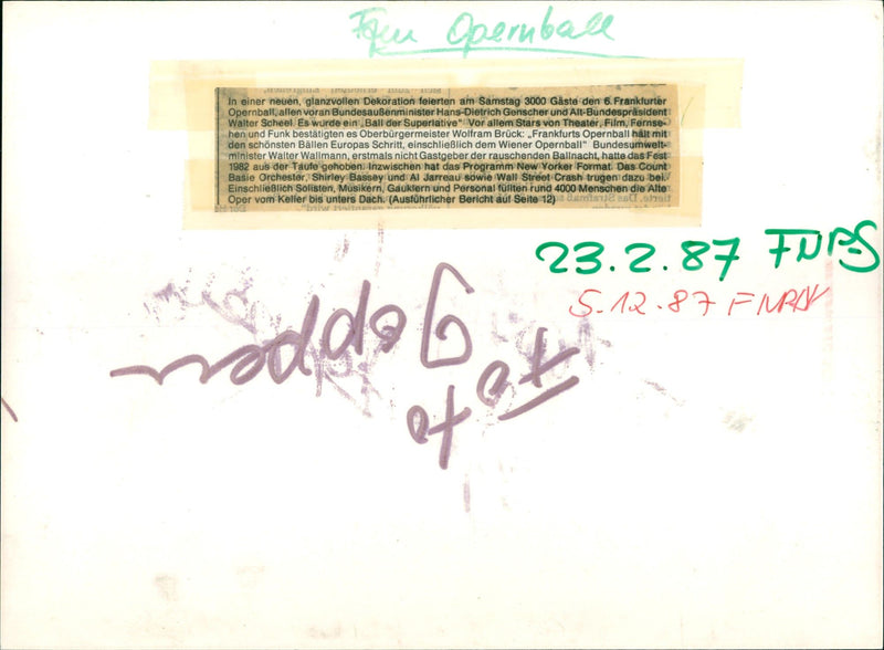 1987 HLDE OPERA BALLET BALL GUESTS CELEBRATED FRANKFUR FILM - Vintage Photograph