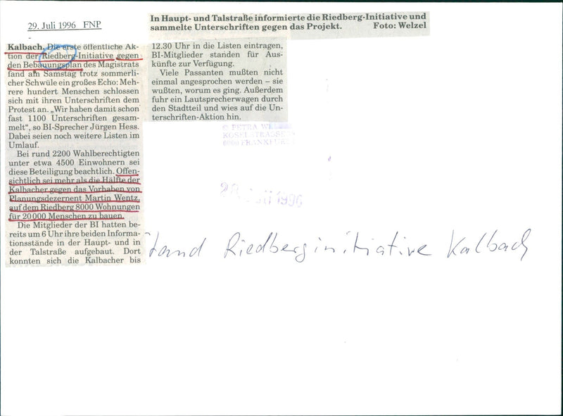 1990 RIEDBERG INITIATIVE AND FNP COLLECTED SIGNATURES AGAINST PROJECT - Vintage Photograph