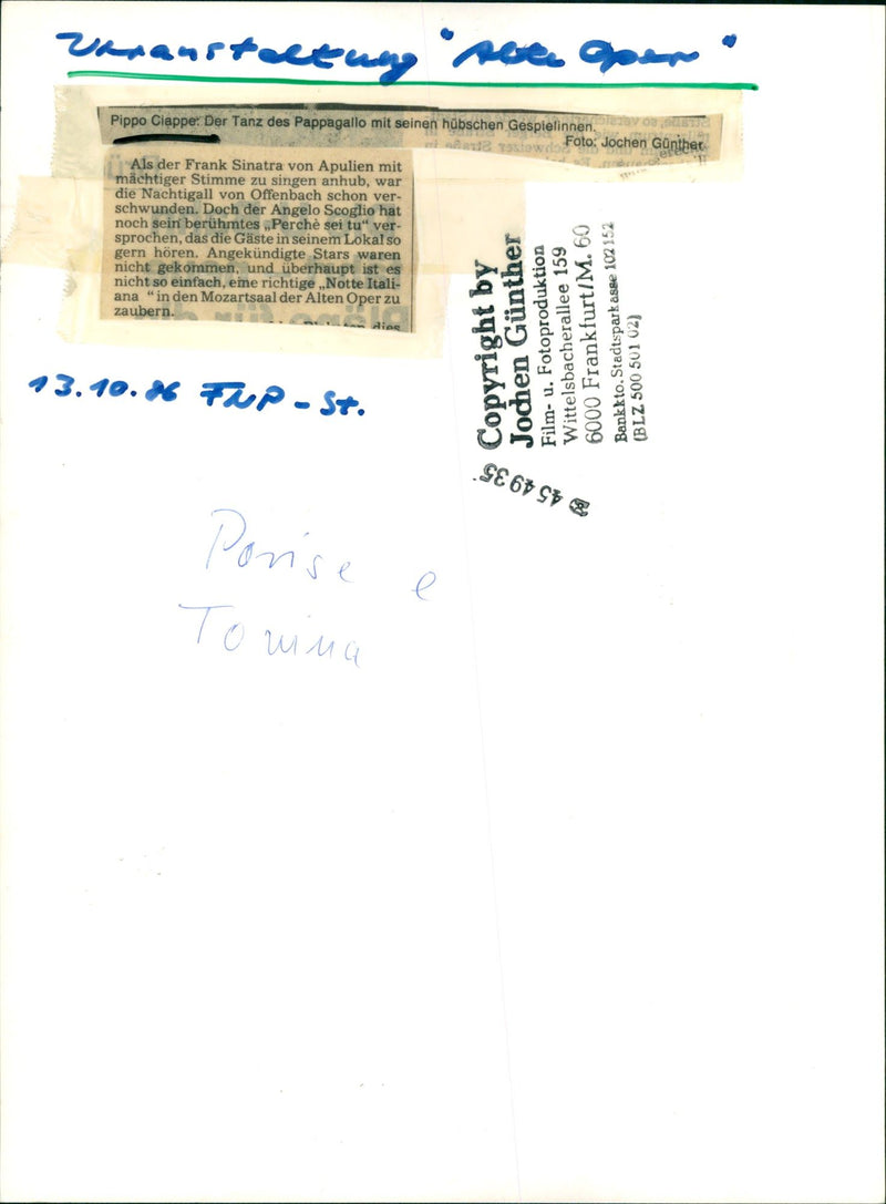 1986 OPERA VARIOUS PIPPO CIAPPE DANCE PAPPAGALLO WIT FILM - Vintage Photograph