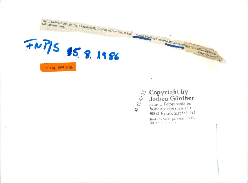 1986 SIEDT FRANKFURT CELEBRATED WITTELSBACHERALLEE HAVE FILM - Vintage Photograph