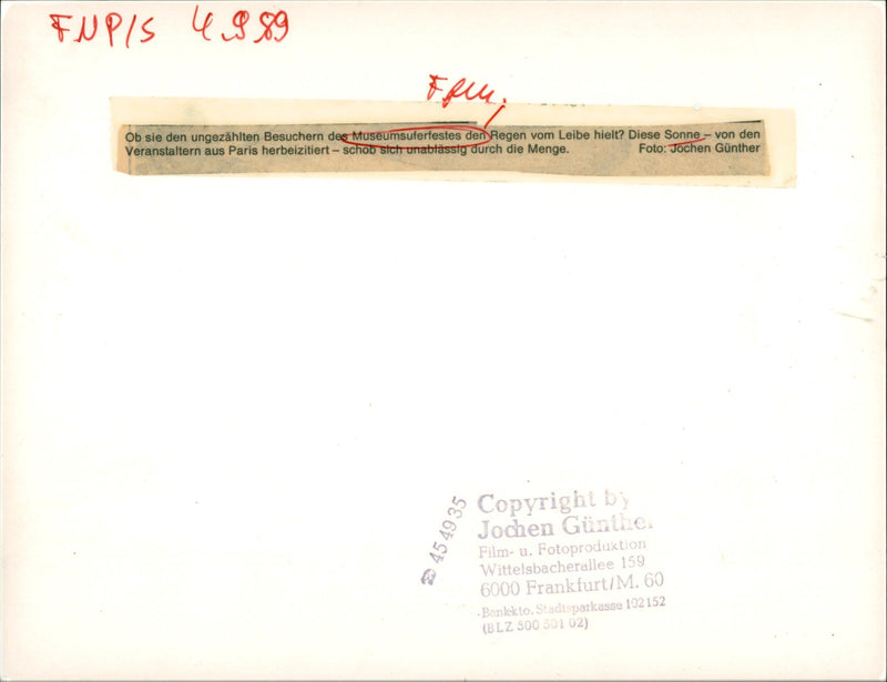 NUSEEN MUSEUMSUFERFEST KEEPS WHETHER FRANKFURT FILM PARIS - Vintage Photograph