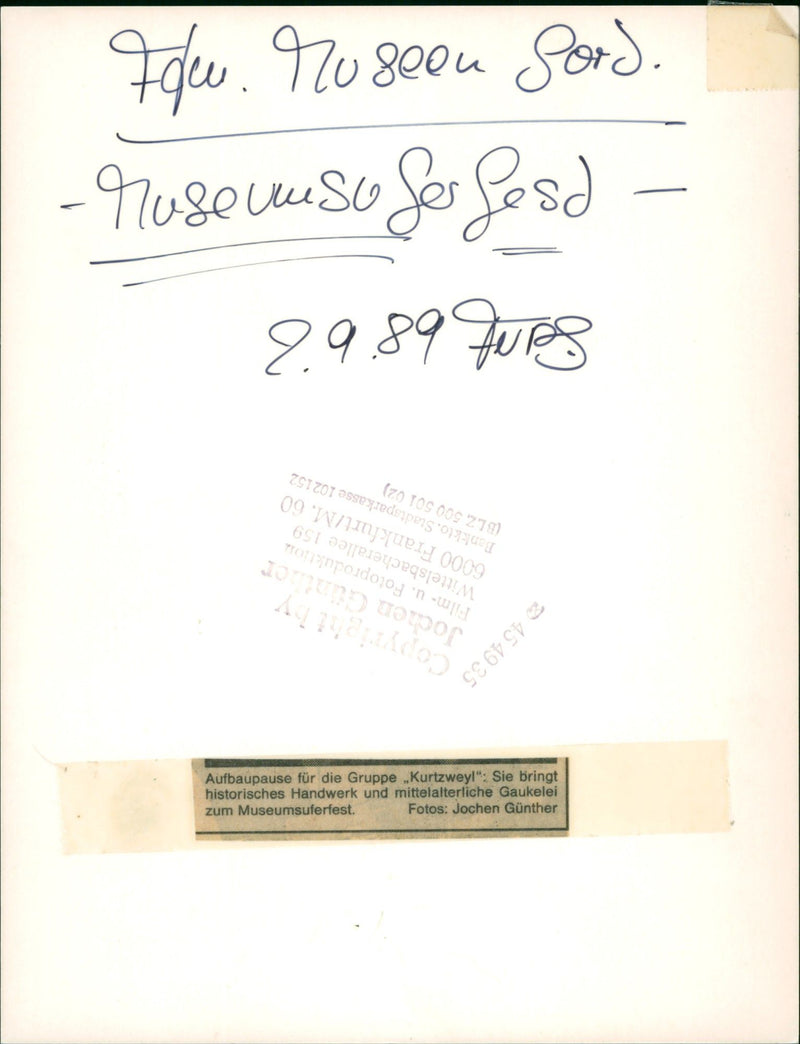 1989 NUSEEN MUSEUMSUFERFEST MEDIEVAL FRANKFURT TOC GROUP WITTELSBACHERALLEE FILM - Vintage Photograph