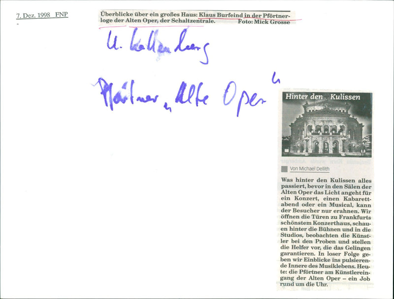 OPERA EMPLOYEES OLD MUSIC OPEN CENTER CONCERT DURING MICHAEL - Vintage Photograph