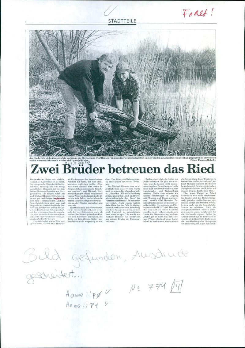 1975 TURTURAL PROTECTION MICHAEL AND OLAF HOMELER ROAM NATURE RESERVE TIM - Vintage Photograph