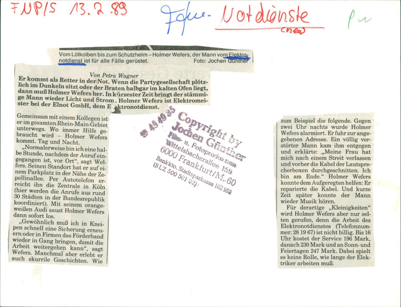 1989 EMERGENCY SERVICE ELECTRODIENS HOLMER WEFERS ELEKTR FILM - Vintage Photograph