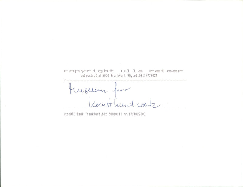 MUSEUMS KUNS SEBAUDE AUER MODELS FRANKFURT BLZ BFG AND KTO BANK - Vintage Photograph