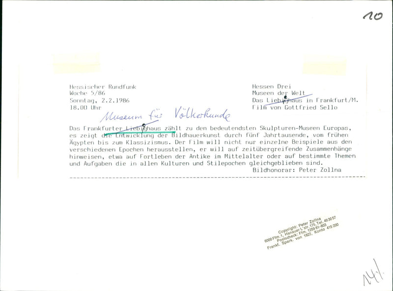 1986 TUSEEN VOLKERKUNDE BUILDINGS NUSSTELLUNG DEVELOPMENT HESSISCHER FILM PETER - Vintage Photograph