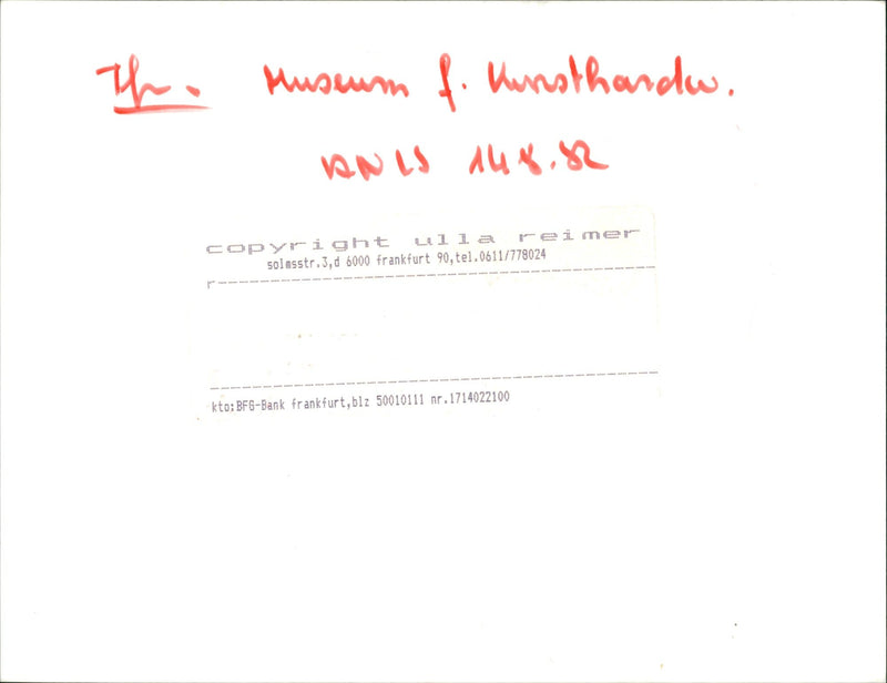 MUSEUMS KUNS SEBAUDE AUER MODELS FRANKFURT BFG ANIS TEL KTO SOLASSTR BANK - Vintage Photograph