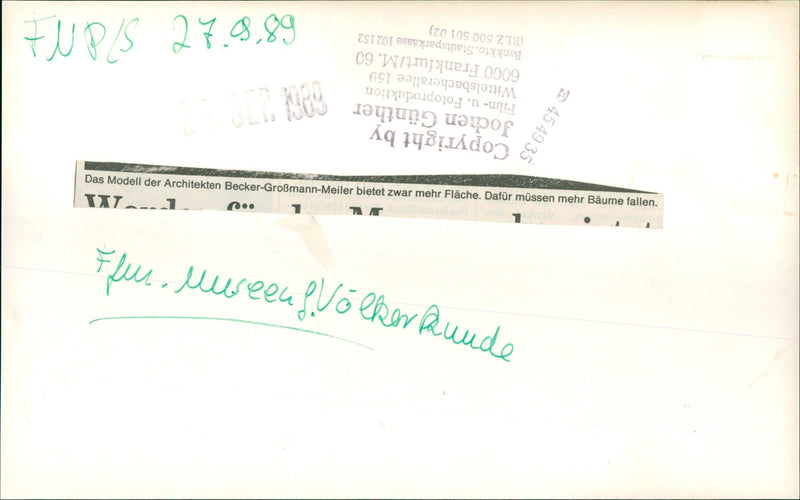 1989 MUSEUMS VOLKERKUNDE BUILDING MODELS FRANKFURT WITTELSB FILM - Vintage Photograph