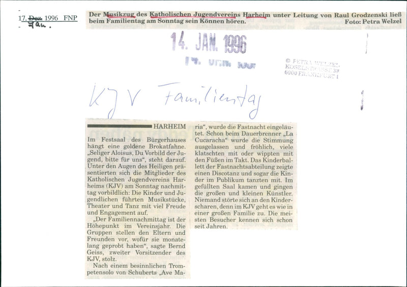 1996 LUSIC MUSIC LOCATION THERE CATHOLIC YOUTH ASSOCIATION HARHEIM UNDER - Vintage Photograph