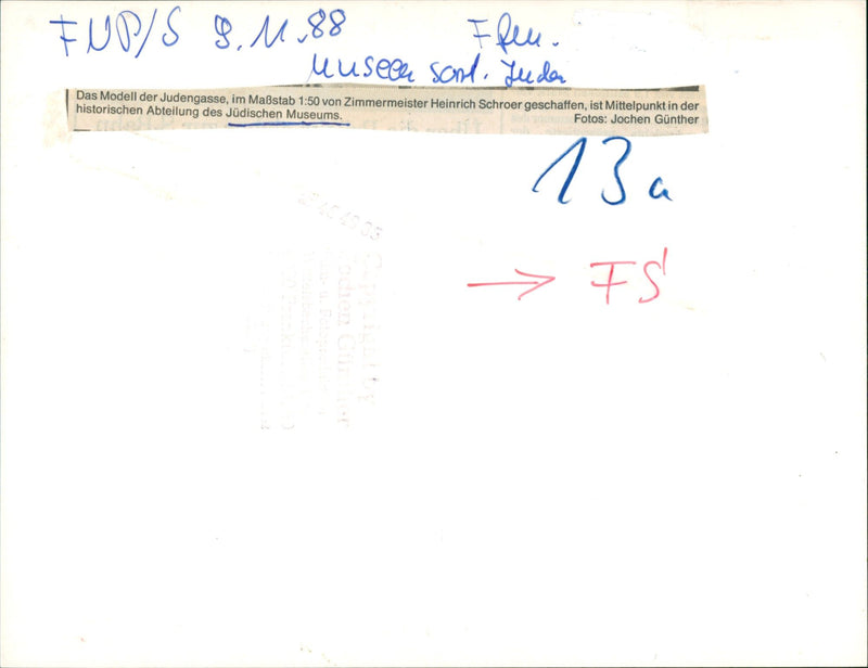 MUSEUMS MULLISCHES JEUDEN MODEL OF JUDENGASSE CENTERED - Vintage Photograph