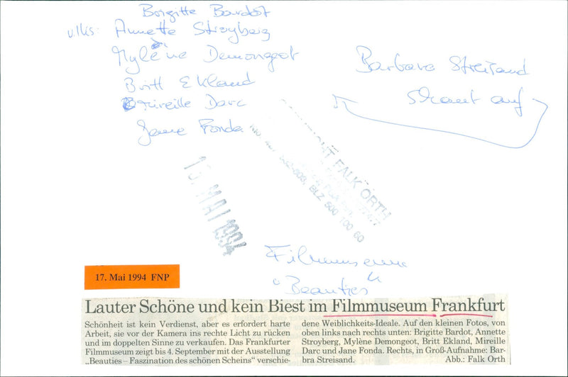 1994 MUSEUMS FILMMUSEUM BUILDING INSIDE HUSSTELLUNGEN LATERNA NAG BRIGITTE BARDOT - Vintage Photograph