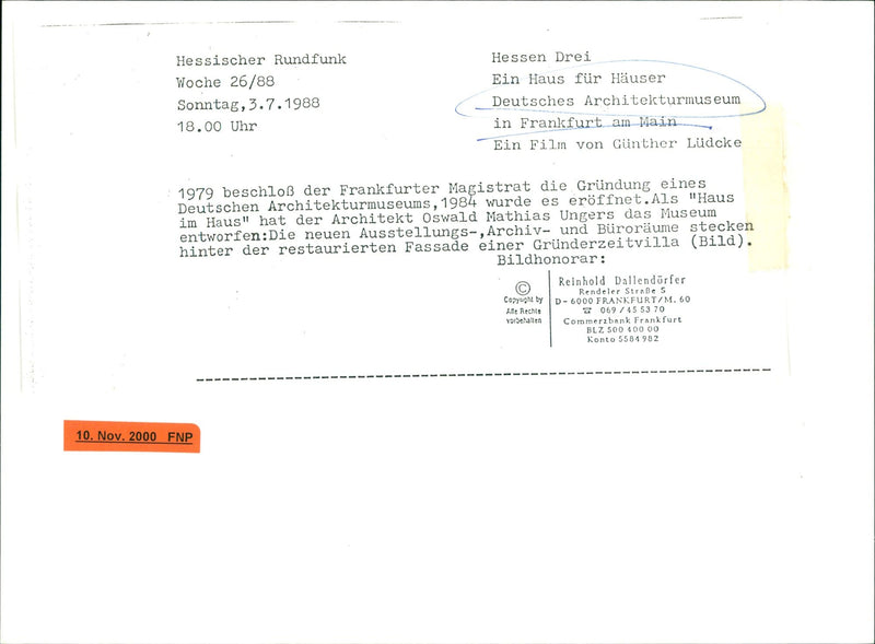 1988 MUSEUMS ARCHITECTURE BUILDING MODELS VIKE EXTRA MAPP DEUTSCH OSWALD FILM - Vintage Photograph